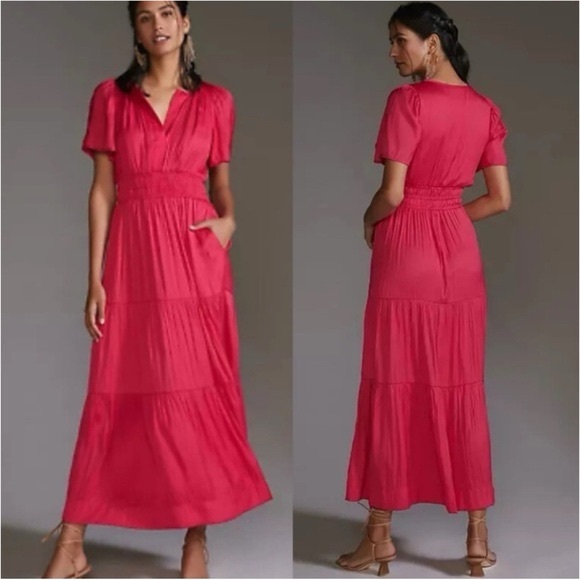 ANTHROPOLOGIE The Somerset Maxi Dress Pink Lumensilk Satin Size XS - Picture 1 of 11